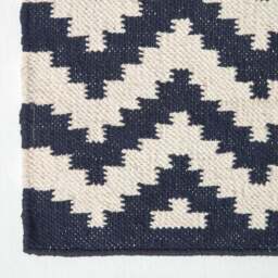 Rackhams Casablanca Handwoven Zig Zag Pattern Dark Blue and White Cotton Kilim Rug - 66 x 200 cm - thumbnail 4