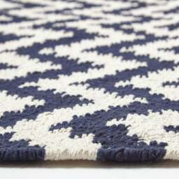 Rackhams Casablanca Handwoven Zig Zag Pattern Dark Blue and White Cotton Kilim Rug - 66 x 200 cm - thumbnail 5
