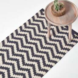 Rackhams Casablanca Handwoven Zig Zag Pattern Dark Blue and White Cotton Kilim Rug - 66 x 200 cm - thumbnail 2