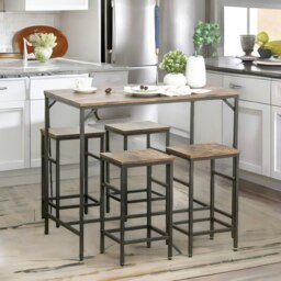 Rackhams Industrial Dining Table And 4 Stools Set Rustic Brown - thumbnail 3