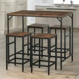 Rackhams Industrial Dining Table And 4 Stools Set Rustic Brown - thumbnail 4