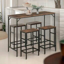 Rackhams Industrial Dining Table And 4 Stools Set Rustic Brown