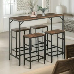 Rackhams Industrial Dining Table And 4 Stools Set Rustic Brown - thumbnail 2