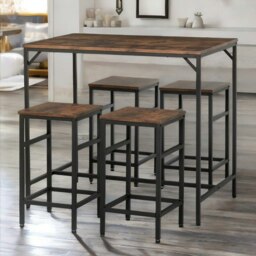 Rackhams Industrial Dining Table And 4 Stools Set Rustic Brown - thumbnail 5