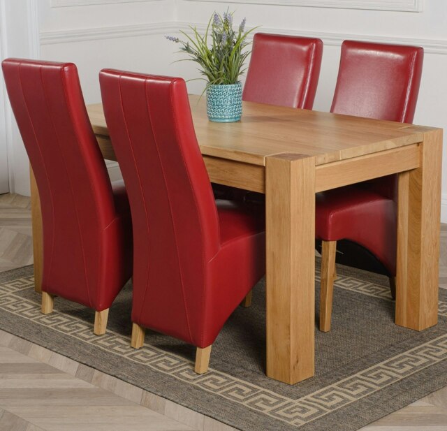 Rackhams Kuba Medium Oak Dining Table with Lola Leather Chairs - 4 chairs - Burgundy - image 1