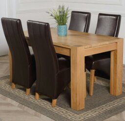 Rackhams Kuba Medium Oak Dining Table with Lola Leather Chairs - 4 chairs - Burgundy - thumbnail 4