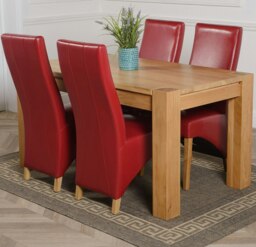 Rackhams Kuba Medium Oak Dining Table with Lola Leather Chairs - 4 chairs - Burgundy