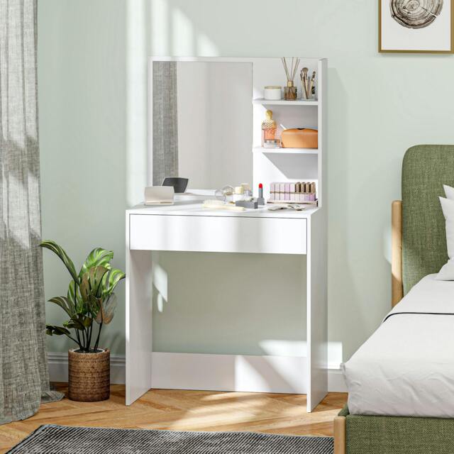 Rackhams Dressing Table with Mirror and Storage, Modern Vanity Desk, White - White - No - Yes - image 1