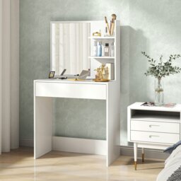 Rackhams Dressing Table with Mirror and Storage, Modern Vanity Desk, White - White - No - Yes - thumbnail 2