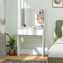 Rackhams Dressing Table with Mirror and Storage, Modern Vanity Desk, White - White - No - Yes