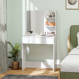 Rackhams Dressing Table with Mirror and Storage, Modern Vanity Desk, White - White - No - Yes - thumbnail 4