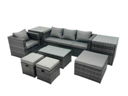 Rackhams Outdoor Coffee Table Sofa Armchair Set with 2 Side Tables Big Stool 2 Small Footstools Garden Furniture Set Dark Grey Mixed - thumbnail 1