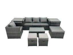 Rackhams Outdoor Coffee Table Sofa Armchair Set with 2 Side Tables Big Stool 2 Small Footstools Garden Furniture Set Dark Grey Mixed - thumbnail 2