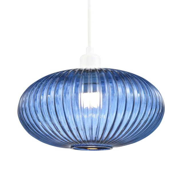 Rackhams Modern Designer Navy Midnight Blue Line Ribbed Glass Oval Pendant Lamp Shade - image 1
