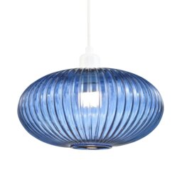 Rackhams Modern Designer Navy Midnight Blue Line Ribbed Glass Oval Pendant Lamp Shade - thumbnail 1
