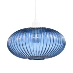 Rackhams Modern Designer Navy Midnight Blue Line Ribbed Glass Oval Pendant Lamp Shade - thumbnail 2