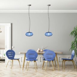 Rackhams Modern Designer Navy Midnight Blue Line Ribbed Glass Oval Pendant Lamp Shade - thumbnail 6
