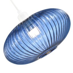 Rackhams Modern Designer Navy Midnight Blue Line Ribbed Glass Oval Pendant Lamp Shade - thumbnail 3