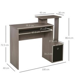Rackhams Computer Desk with Sliding Keyboard Tray Storage Drawer Shelf Home Office Workstation Grey - thumbnail 3