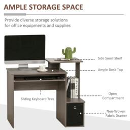 Rackhams Computer Desk with Sliding Keyboard Tray Storage Drawer Shelf Home Office Workstation Grey - thumbnail 4