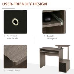Rackhams Computer Desk with Sliding Keyboard Tray Storage Drawer Shelf Home Office Workstation Grey - thumbnail 6