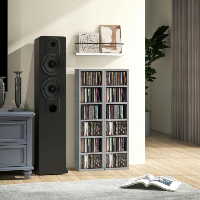 Rackhams Set of 2 CD Storage Units DVD Shelf with Adjustable Shelves - High Gloss Grey - 2 - image 1