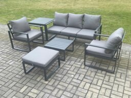 Rackhams Aluminium 6 Seater Outdoor Lounge Sofa Set Garden Furniture Sets with Square Coffee Table Chair Big Footstool Side Table Dark Grey - thumbnail 1