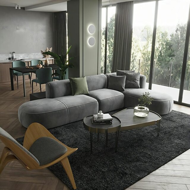 Rackhams FIN Four Seater Sofa, Four Seater Corner Sofa, Grey Velvet - Three Seater 240cm - image 1