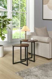 Rackhams Vintage Brown Round and Triangular Nesting Side Table Set - Brown - thumbnail 2