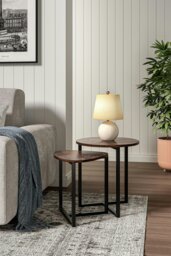 Rackhams Vintage Brown Round and Triangular Nesting Side Table Set - Brown - thumbnail 1