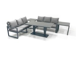 Rackhams 6 Seater Aluminium Outdoor Garden Furniture Set with Adjustable Rising Lifting Dining Table 3 Seater Sofa 2 Side Tables Dark Grey - thumbnail 1