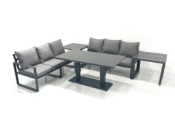 Rackhams 6 Seater Aluminium Outdoor Garden Furniture Set with Adjustable Rising Lifting Dining Table 3 Seater Sofa 2 Side Tables Dark Grey - thumbnail 2