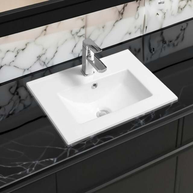 Rackhams 4003 Ceramic 51cm Thin-Edge Inset Basin with Deep Scoop - White - Ceramic - 51cm - image 1