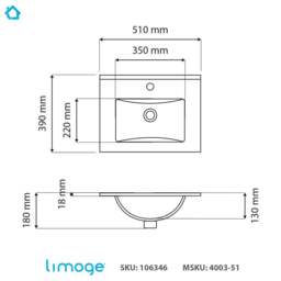 Rackhams 4003 Ceramic 51cm Thin-Edge Inset Basin with Deep Scoop - White - Ceramic - 51cm - thumbnail 3
