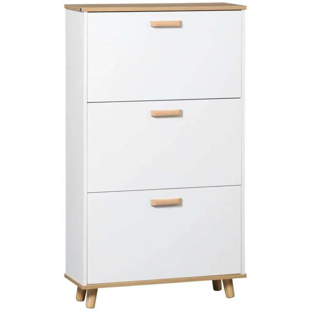 Rackhams Narrow Shoe Cabinet, Slim Shoe Storage Cabinet with 3 Flip Drawers and Adjustable Shelves, 12 Pair of Shoes Organizer for Hallway, Entryway, White - image 1