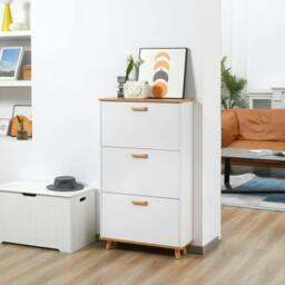 Rackhams Narrow Shoe Cabinet, Slim Shoe Storage Cabinet with 3 Flip Drawers and Adjustable Shelves, 12 Pair of Shoes Organizer for Hallway, Entryway, White - thumbnail 2