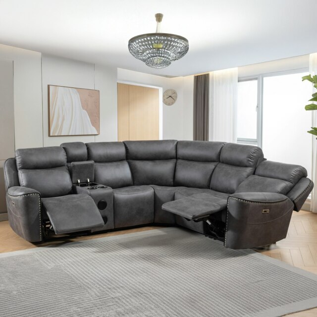 Rackhams Techtronic Leather Like Smart Electric Reclining Corner Sofa - image 1