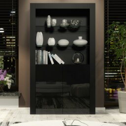 Rackhams Tall Display Cabinet 170cm – Black Matt Body & Black Matt Doors - Matt Body & Gloss Doors - 170 - Full assembly required. - thumbnail 2