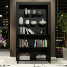 Rackhams Tall Display Cabinet 170cm – Black Matt Body & Black Matt Doors - Matt Body & Gloss Doors - 170 - Full assembly required. - thumbnail 3
