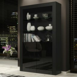 Rackhams Tall Display Cabinet 170cm – Black Matt Body & Black Matt Doors - Matt Body & Gloss Doors - 170 - Full assembly required.
