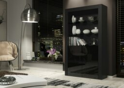 Rackhams Tall Display Cabinet 170cm – Black Matt Body & Black Matt Doors - Matt Body & Gloss Doors - 170 - Full assembly required. - thumbnail 5