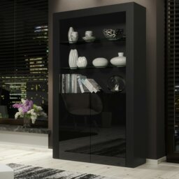 Rackhams Tall Display Cabinet 170cm – Black Matt Body & Black Matt Doors - Matt Body & Gloss Doors - 170 - Full assembly required. - thumbnail 6