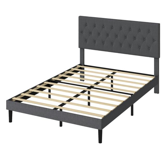 Rackhams King Bed Frame Upholstered Linen Fabric Soft Foam Headboard Wooden Grey - image 1