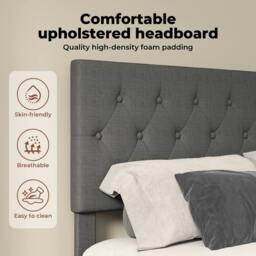 Rackhams King Bed Frame Upholstered Linen Fabric Soft Foam Headboard Wooden Grey - thumbnail 6