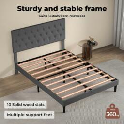 Rackhams King Bed Frame Upholstered Linen Fabric Soft Foam Headboard Wooden Grey - thumbnail 5
