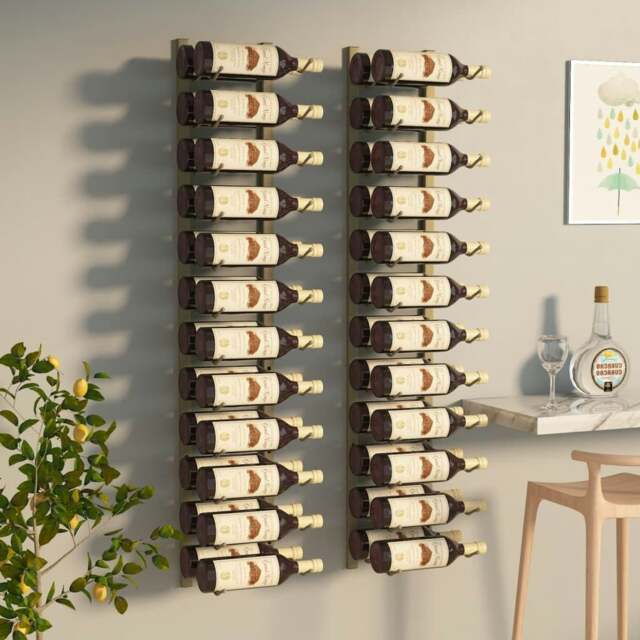 Rackhams Wall Mounted Wine Rack for 24 Bottles 2 pcs Gold Iron
