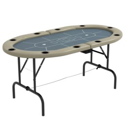 Rackhams 10 Player Folding Poker Table with Cup Holders, Steel Base, Brown - Brown, Blue - Steel, PU - 178L x 89W x 70Hcm - thumbnail 2