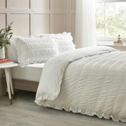 Rackhams Seersucker Frill Duvet Cover Set - White - King - thumbnail 2