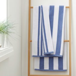 Rackhams Reversible Stripe Cotton Jacquard Towel - Blue/White - Bath Sheet