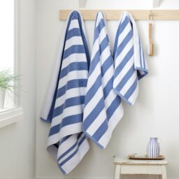 Rackhams Reversible Stripe Cotton Jacquard Towel - Blue/White - Bath Sheet - thumbnail 4